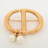 CD Navy ブローチ CD Navy Brooch Antique Gold-Finish Metal and White Resin