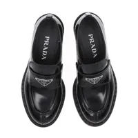 PRADA プラダ　チョコレート　厚底 ブラック　レザーシューズ　34 1/2 プラダ チョコレート レザー ローファー 34 1/2 レディース