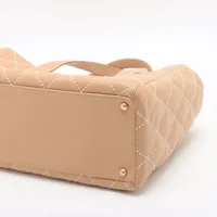 シャネル ワイルドステッチ レザー トートバッグ ベージュ ゴールド