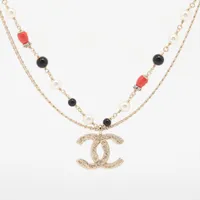 【CHANEL】ココマーク リボン B24K ネックレス ラインストーン シャネル ココマーク リボン B24K ネックレス GP×ラインストーン