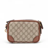 グッチ GGエンブレム PVCxレザー 2WAYショルダーバッグ ベージュx
