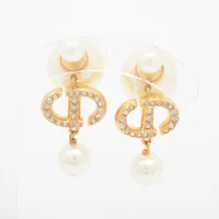 ディオール Diorロゴ ピアス(両耳用) GP×ラインストーン
