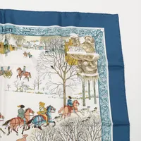 エルメス カレ90 L'hiver 冬 スカーフ シルク ブルー A3778004｜中古