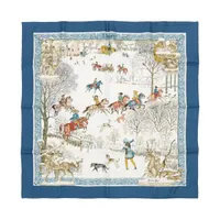 エルメス カレ90 L'HIVER 冬の狩猟 シルク エルメス カレ90 L'hiver 冬 スカーフ シルク ブルー A3778004｜中古