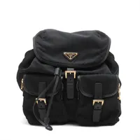 PRADA リュック　オールレザー　ブラック　黒色　チェーンショルダー　男女兼用 PRADA プラダ トライアングルロゴ ナイロン×レザー バックパック