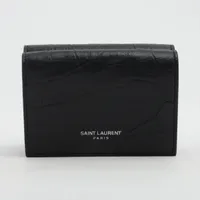 希少✨サンローラン 二つ折り財布 クロコ型押し ロゴ刻印 レザー ブラック SAINT LAURENT 中古品 サンローランパリ 二つ折り財布 クロコ型