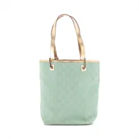 グッチ GGキャンバス キャンバスxレザー トートバッグ グリーンx