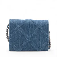 シャネル シャネル19 デニムxレザー チェーンショルダーバッグ ブルー