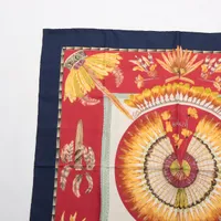 美品　エルメス　スカーフ　カレ90　ブラジル HERMES エルメス スカーフ カレ90 BRAZIL ブラジル シルク 紺