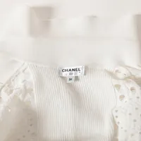 ◇【シャネル】フロントのポケット＆ボタン！ホワイトマトラッセコットンワンピ＃３６ CHANEL シャネル ココマーク ツィード レースアップチェーン