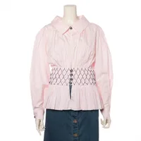 シャネル ココボタン 19年 コットン シャツ 36 レディース ピンク  