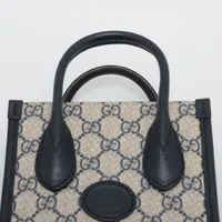セール★Gucciグッチ★671623 グッチ GGスプリーム PVCxレザー 2WAYハンドバッグ ネイビー