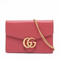 グッチ GGマーモント レザー チェーンウォレット レッド 401232  