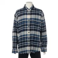 セリーヌ 24SS コットン チェックシャツ 42 メンズ ブルー 2C59A366X