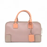 ロエベ アマソナ28 レザー ハンドバッグ ピンクxブラウン