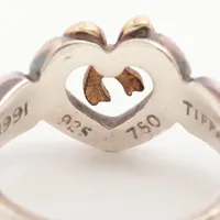 【美品】ティファニー ハート＆リボンリング 925/750 #7.5 TIFFANY & Co. ハート リボン リング シルバー ゴールド 925