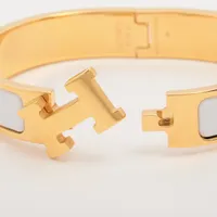 HERMES ゴールド バングル H型デザイン HERMES エルメス H ゴールド×ホワイト Hロゴ バングル ブレスレット