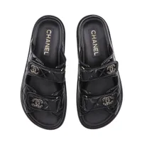CHANEL アイボリー・ブラック スライドサンダル 36c 箱付属品付き シャネル CHANEL トングサンダル フラット ココマーク チェーン