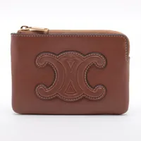 CELINE コインケース ブラウンレザー CELINE セリーヌ マカダム ブラゾン レザー コインケース