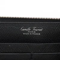 カミーユフォルネ クロコxレザー ラウンドジップウォレット ブラックx