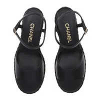 CHANEL 黒 レザー ウェッジソールサンダル シャネル ココマーク 25SS レザー ウェッジソールサンダル 36C