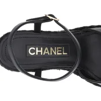 CHANEL 黒 レザー ウェッジソールサンダル シャネル ココマーク レザー ウェッジソールサンダル 37