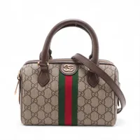 【希少】グッチ　ハンドバッグ　GGスプリーム　総柄　PVC　レザー　ネイビー GUCCI - 【5ge6190-h】グッチ ハンドバッグ GGスプリーム 432674