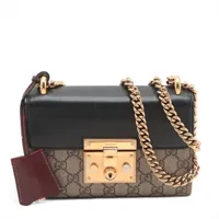 q81【極美品】グッチ　GGスプリーム レザー　パドロック　チェーン　ショルダー