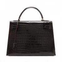 HERMES キュリオジボックスゴールド 中古品 HERMES ケリー 32 □E ハンドバッグ ブラック ゴールド ボックス