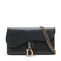 Dior ディオール ブラック レザー チェーンウォレット サドルバッグ クリスチャンディオール サドル レザー チェーンウォレット