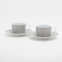 エルメス　リズムカップ＆ソーサーセット エルメス リズム カップ&ソーサー 陶器 ブルー×ホワイト 2客