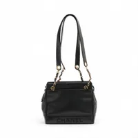 美品【Chanel】キャビアスキン トートバッグ ゴールド金具 シャネル ロゴ キャビアスキン チェーントートバッグ ブラック