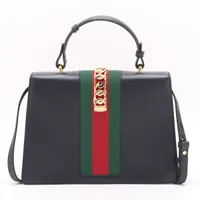 グッチ シルヴィ レザー 2WAYハンドバッグ ブラック 431665