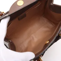 【GUCCI】ブラウンレザー 2wayハンドバッグ グッチ ジャンボGG キャンバスxレザー 2WAYハンドバッグ