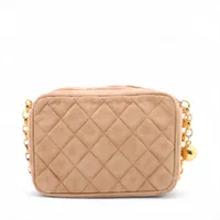 CHANEL ミニバッグ ショルダー ゴールド金具 スエード ベージュ シャネルチェーンショルダー 20cm ミニマトラッセ ココボール