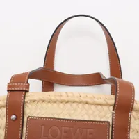 LOEWEロエベバスケットスモールラフィア×レザーハンドバッグブラウン ロエベ バスケットスモール ラフィアxレザー カゴバッグ