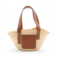 LOEWEロエベバスケットスモールラフィア×レザーハンドバッグブラウン ロエベ バスケットスモール ラフィアxレザー カゴバッグ