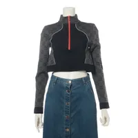 GUCCI グッチ 726373 23SS ブラック  GGジャカード ハーフジップ クロップド ジャージー ブラック×グレー S トップス ナイロン レディース 中古 グッチ GGジャカード 23SS ナイロン カットソー M レディース