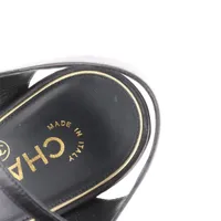 CHANEL 黒 レザー ウェッジソールサンダル シャネル ココマーク レザー ウェッジソールサンダル 40 1/2