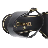 CHANEL 黒 レザー ウェッジソールサンダル シャネル ココマーク レザー ウェッジソールサンダル 40 1/2