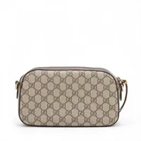 GUCCI✨ショルダーバッグ　GGスプリーム　PVC×レザー ブラウン ベージュ グッチ GGスプリーム PVCxレザー ショルダーバッグ ブラウン