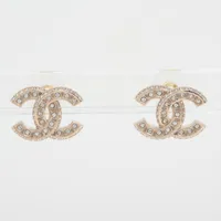 【訳あり品】シャネル_ダブルココマークストーン付きピアス(両耳用) CHANEL シャネル ピアス ダブルココマーク ラインストーン