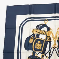 HERMES　エルメス　スカーフ　カレ90　式典用馬勒　紺色 エルメス スカーフ カレ90 式典用馬蹄 ブルー SILK100% | 東京