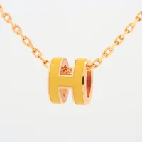エルメス ミニポップアッシュH ネックレス GP シルバー×マロン