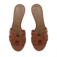 HERMES 【オアジス】保存袋あり エルメス オアジス レザー サンダル 37.5 レディース ブラック