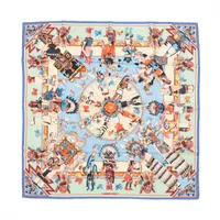 美品 エルメス カレ 90 Kachinas カチナ ネイビー ホワイトシルク エルメス カレ90 Kachinas カチナ スカーフ シルク ブルー
