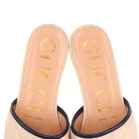 &GUCCI レザーサンダル オープントゥ　太ヒール　ベージュsize37 ホースビット付き ウィメンズ スリングバックサンダルローズ
