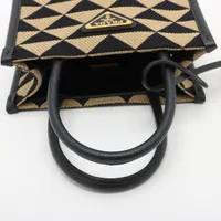 2WAYキャンバス レザー ベージュ ブラック 黒 ゴールド金具 1BA355 プラダ エンブロイダリー キャンバスxレザー 2WAYハンドバッグ