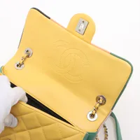 CHANEL マトラッセ ラムスキン 23cm イエロー ゴールド金具 シャネル マトラッセ ラムスキン チェーンウォレット イエロー