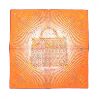 【華やぐ春色】HERMES カレ45 チューリップ柄 シルクスカーフ エルメス スカーフ シルク ホワイト×オレンジ カレ45